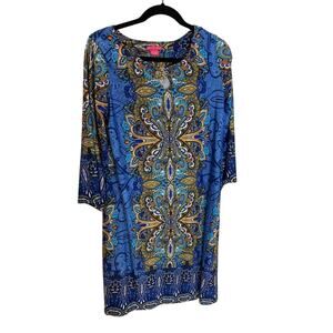 Sunny Leigh Medium Tribal Print Retro Resort. Relaxed Vacation Oasis Dress